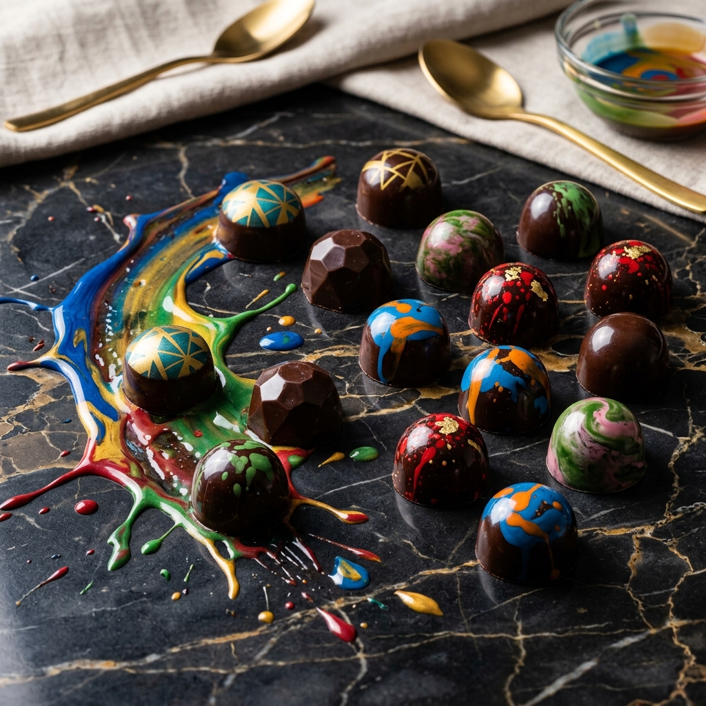 Glossy hand-painted artisan chocolate bonbons