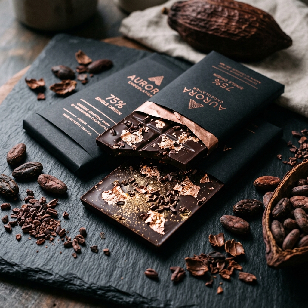Luxury artisanal chocolate bar craft photography